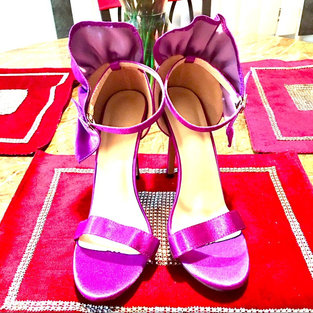 Purple Satin Ankle Strap Stilettos